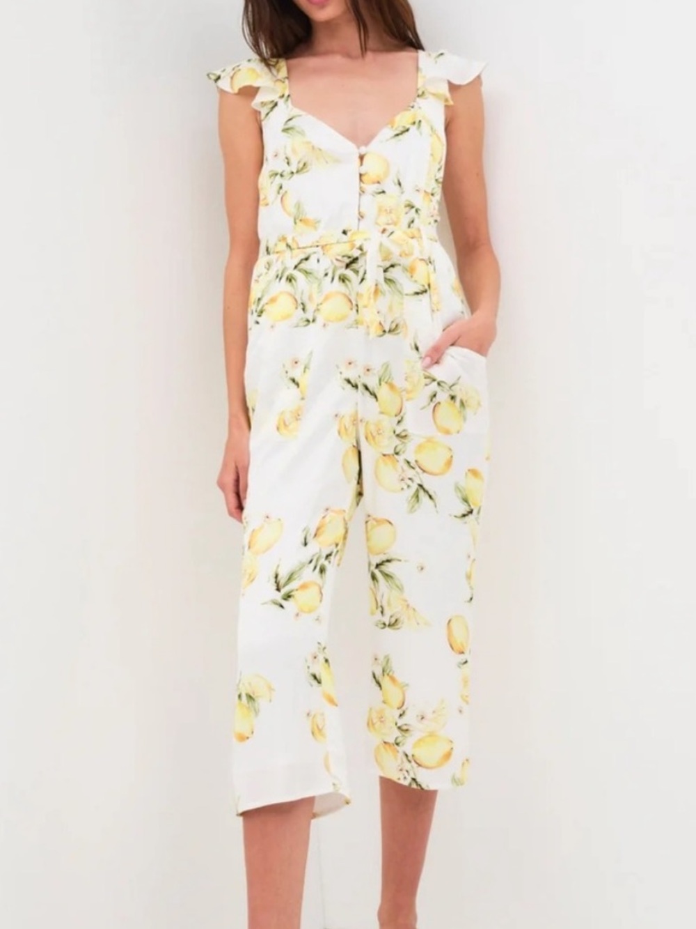 For Love & Lemons Limonada Jumpsuit Lemon V Neck Capri xs